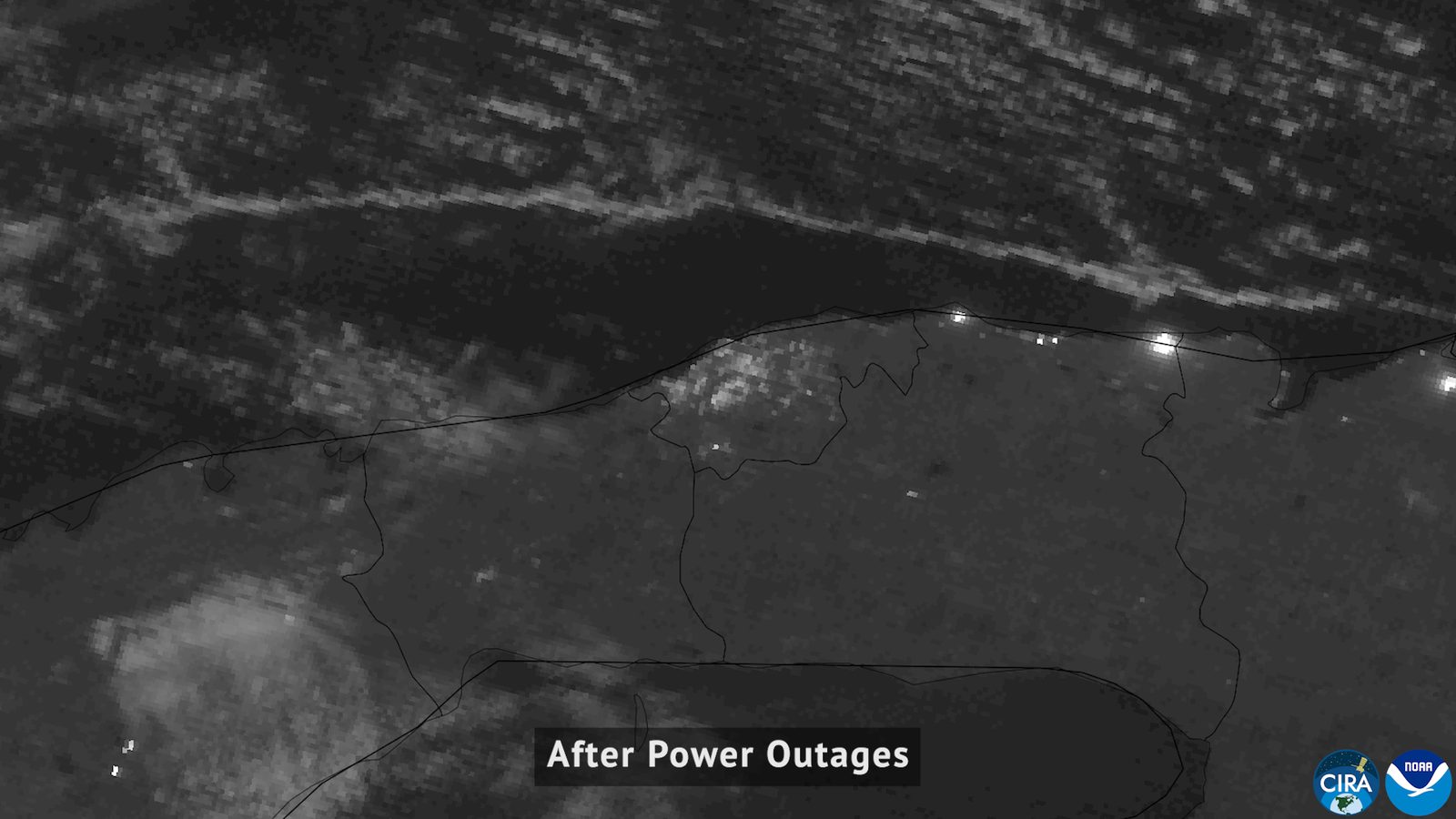 Imagen nocturna del satélite VIIRS sobre el occidente de Cuba: reducción marcada de las luces de La Habana en la noche del 4 de marzo de 2026.