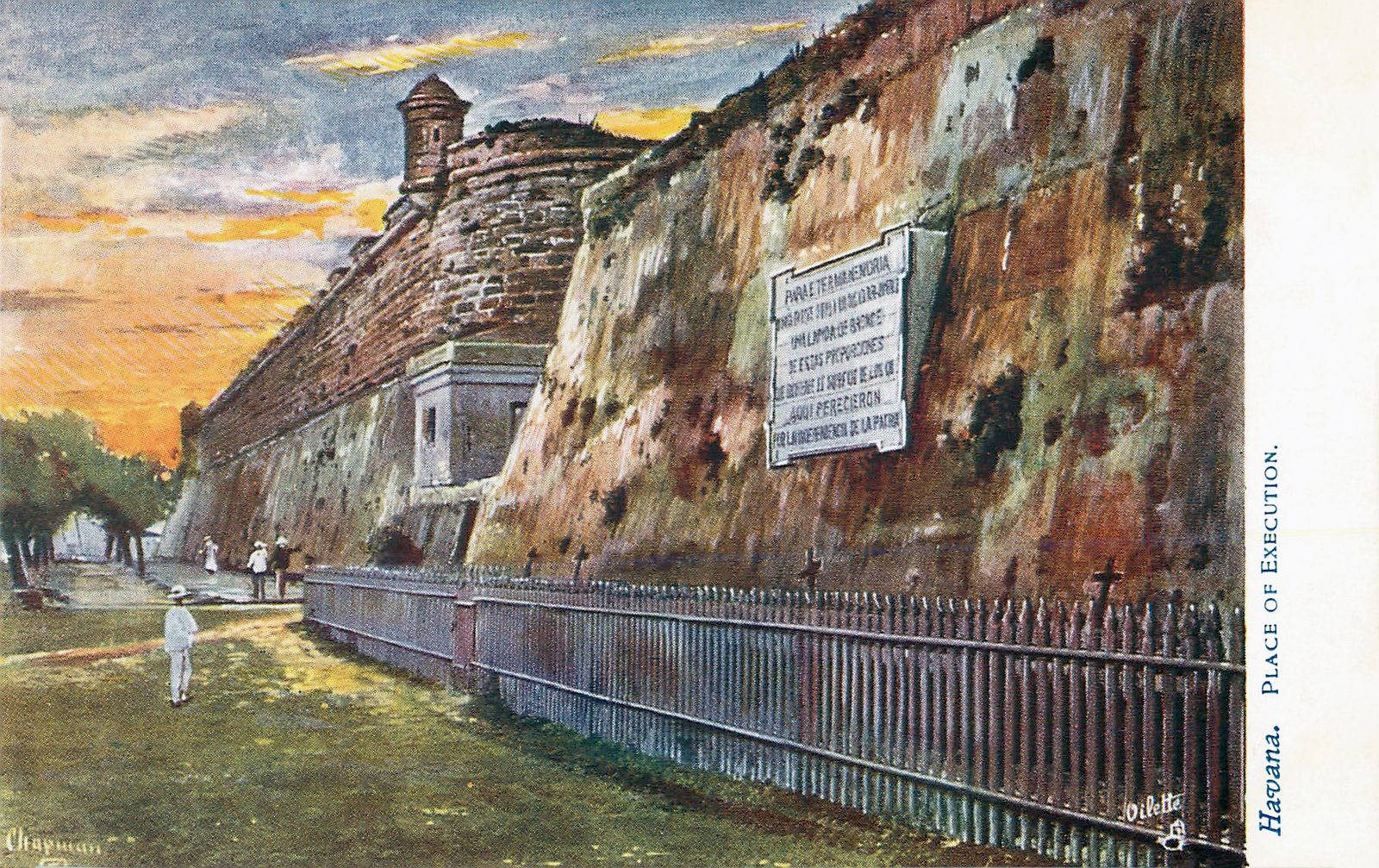 El lugar de los fusilamientos en la fortaleza de La Cabaña, La Habana, en una tarjeta postal de 1921.